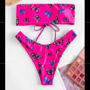 NEW Butterfly Print Lace Up Bandeau Bikini